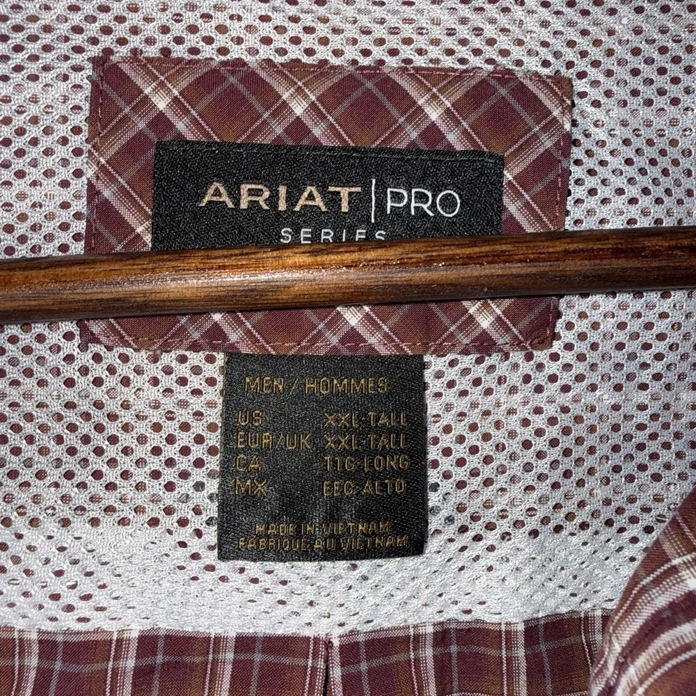 Ariat Pro SeriesShirt Men 2XL Maroon White Plaid Long Sleeve Button Down Western